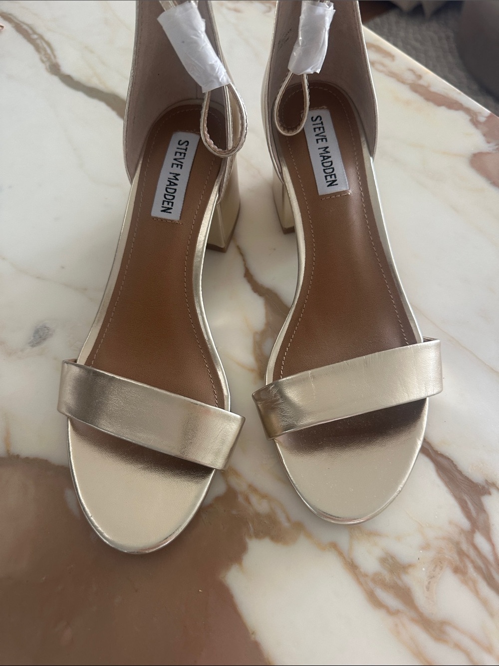 Steve Madden Metallic Gold Block Heel Sandals